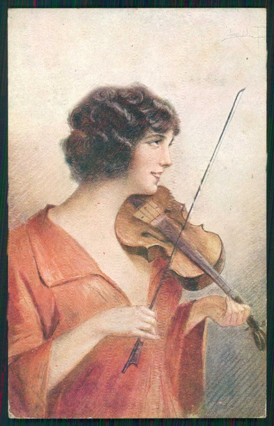 Artist Signed Salvadori Glamour Lady Violin serie 3022-1 cartolina TC1450 – fronte