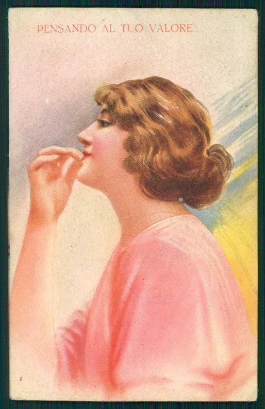 Artist Signed Glamour Fashion Lady serie 710-4 PIEGA cartolina TC1453 – fronte