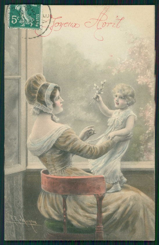 Artist Signed Wichera Viennoise Lady MM Vienne serie 369 cartolina TC1488 – fronte