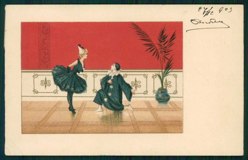 Artist Signed Lady Pierrot MM Vienne serie 147 ABRASA cartolina TC1509 – fronte