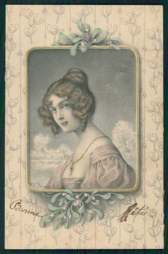 Artist Signed Wichera Viennoise Lady MM Vienne serie 229 cartolina TC1521 – fronte