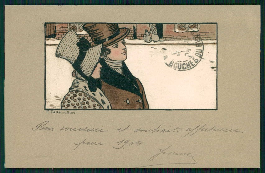 Artist Signed E Parkinson Viennoise Couple MM Vienne serie 165 cartolina TC1523 – fronte