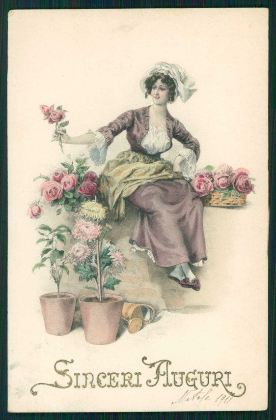 Artist Signed Viennoise Lady MM Vienne serie 577 cartolina TC1541 – fronte