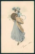 Artist Signed Viennoise Lady MM Vienne serie 597 cartolina TC1561 – fronte