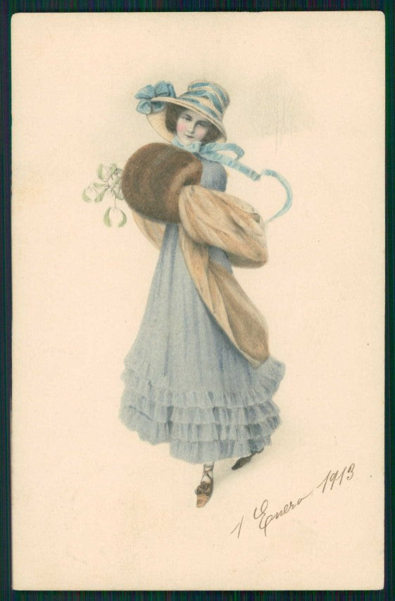 Artist Signed Viennoise Lady MM Vienne serie 597 cartolina TC1561 – fronte