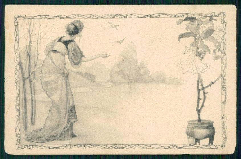 Artist Signed Viennoise Lady and Child MM Vienne cartolina TC1568 – fronte