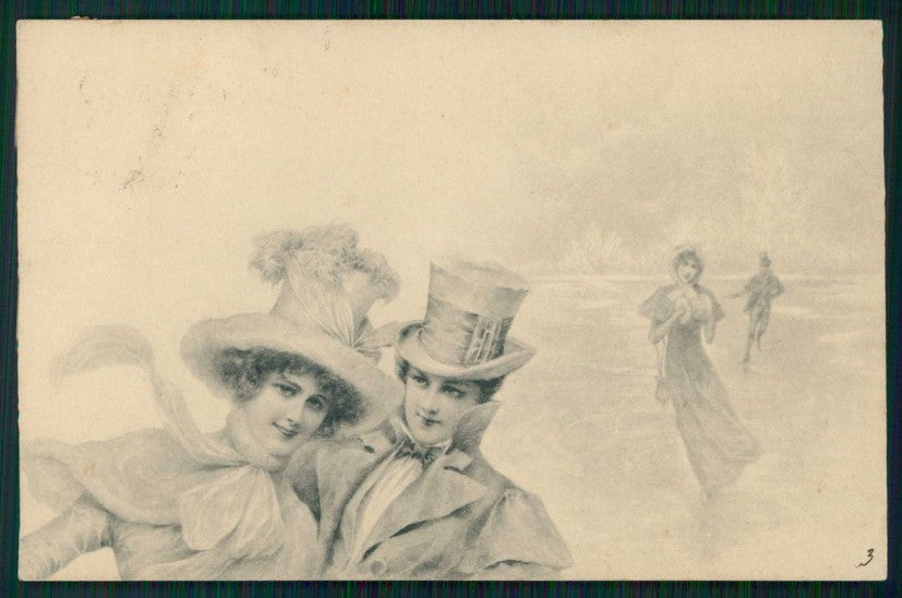 Artist Signed Romantic Couple MM Vienne PIEGHINE cartolina TC1594 – fronte
