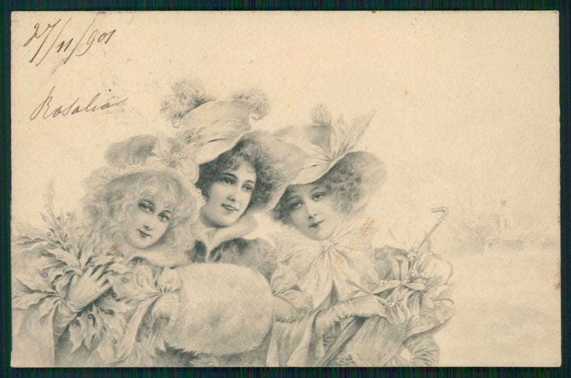 Artist Signed Viennoise Lady MM Vienne cartolina TC1595 – fronte