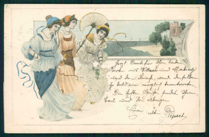 Artist Signed Art Nouveau Lady Viennoise MM Vienne PIEGHINA cartolina TC1605 – fronte