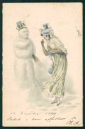 Artist Signed Viennoise Lady Snowman cartolina TC1611 – fronte