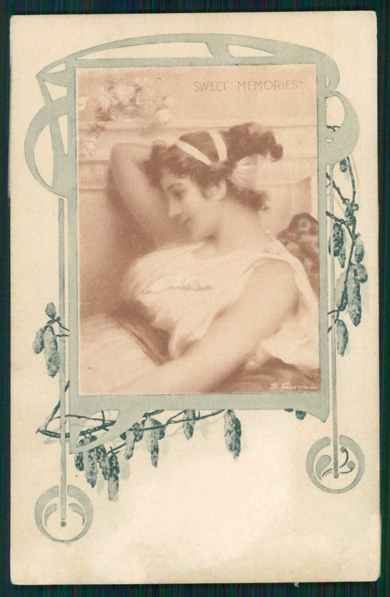Artist Signed Faustin Art Nouveau Lady MM Vienne 190 ABRASA cartolina TC1624 – fronte