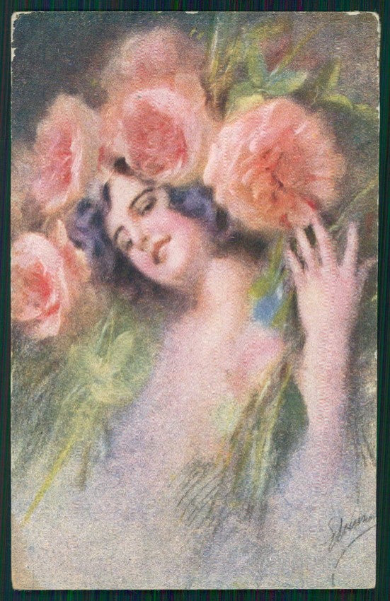 Artist Signed Guerzoni Lady serie 1023-6 cartolina TC1639 – fronte