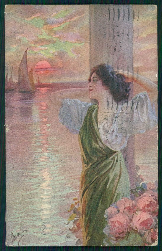 Artist Signed Guerzoni Romantic Couple serie 1037-2 STRAPPINO cartolina TC1652 – fronte