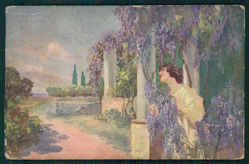 Artist Signed Guerzoni Lady serie 1043-6 PIEGHE cartolina TC1683 – fronte