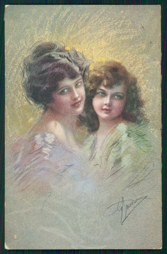 Artist Signed Guerzoni Lady and Child serie 1017-2 cartolina TC1710 – fronte