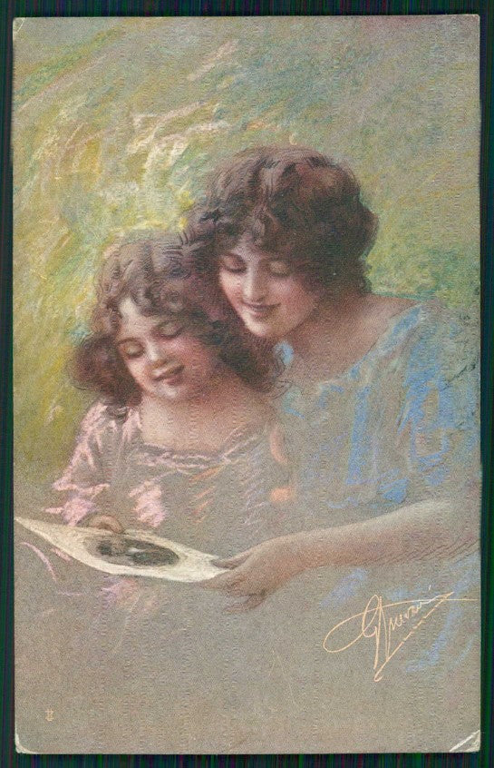 Artist Signed Guerzoni Lady and Child serie 1017-5 cartolina TC1712 – fronte