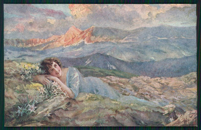 Artist Signed Guerzoni Lady Stelle Alpine serie 1009-3 cartolina TC1735 – fronte