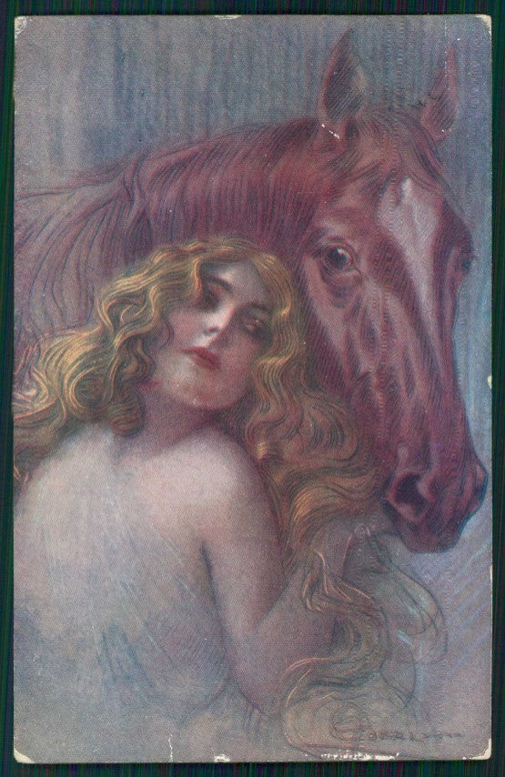 Artist Signed Guerzoni Lady Horse serie 710-2 cartolina TC1745 – fronte