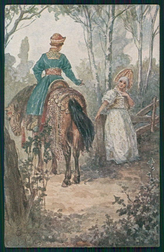 Artist Signed Solomko Russia Russian Couple Lady TSN serie 23 cartolina TC1779 – fronte