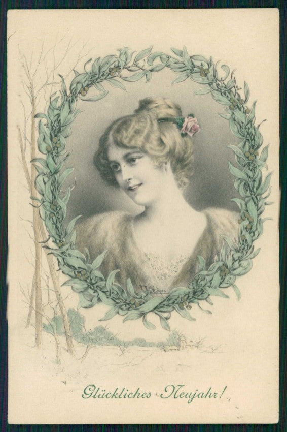 Artist Signed Wichera Viennoise Lady MM Vienne serie 476 cartolina TC1790 – fronte