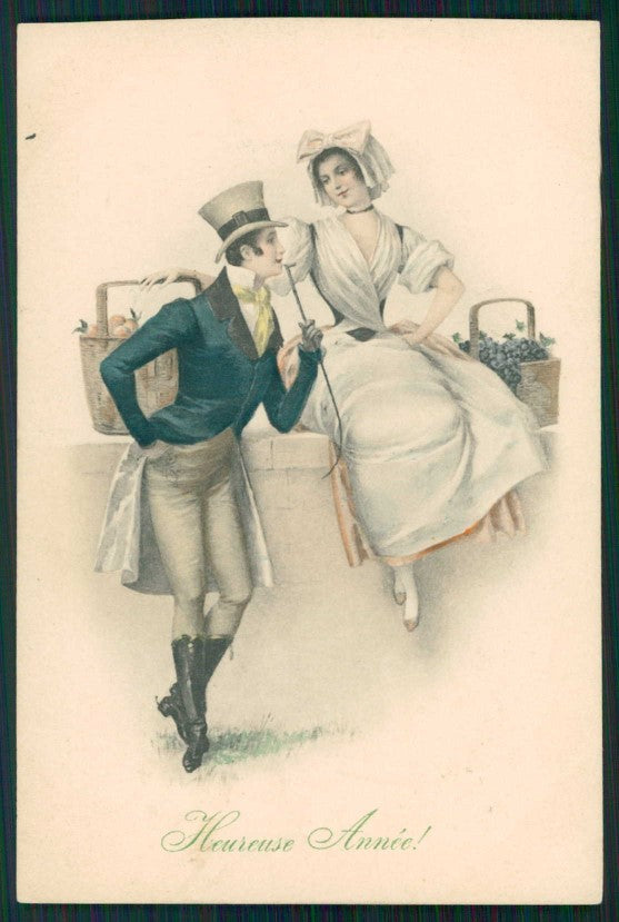 Artist Signed Romantic Couple MM Vienne serie 391 TRIMMED cartolina TC1807 – fronte