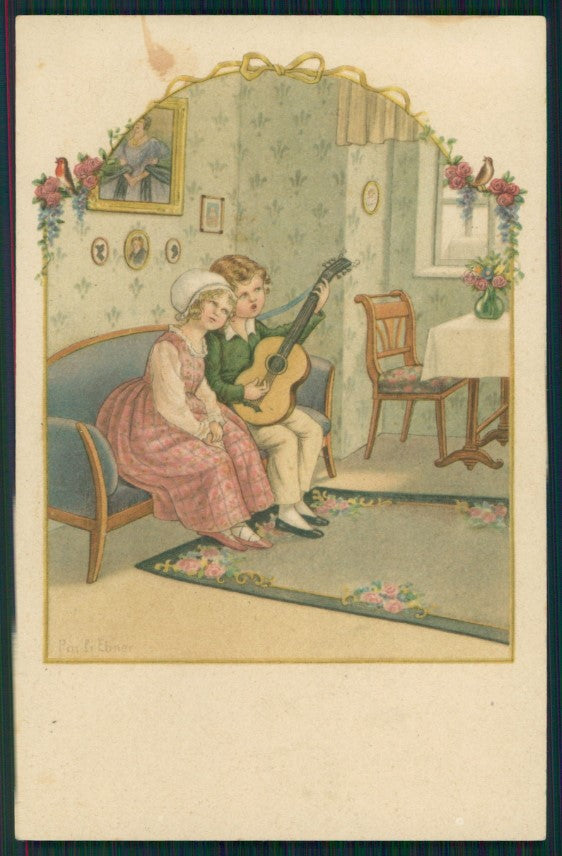 Artist Signed Pauli Ebner Children Guitar serie 1316 postcard TC2198 – fronte