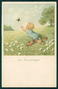 Artist Signed Pauli Ebner Little Boy Butterfly serie 1356 postcard TC2240 – fronte