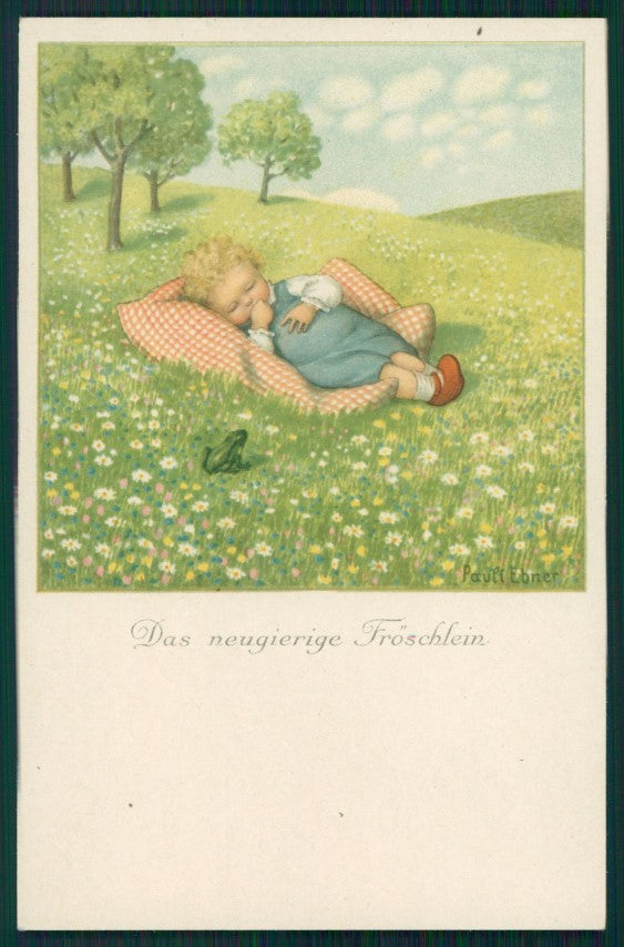 Artist Signed Pauli Ebner Little Boy Frog serie 1356 postcard TC2268 – fronte