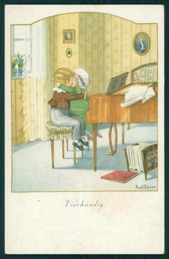 Artist Signed Pauli Ebner Children Piano MM Vienne serie 1270 postcard TC2332 – fronte