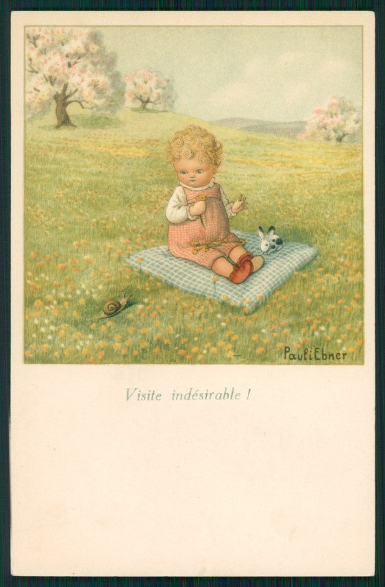 Artist Signed Pauli Ebner Little Boy Snail serie 1356 postcard TC2370 – fronte