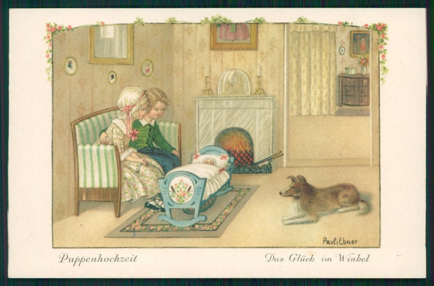 Artist Signed Pauli Ebner Children Collie Dog serie 1362 postcard TC2427 – fronte