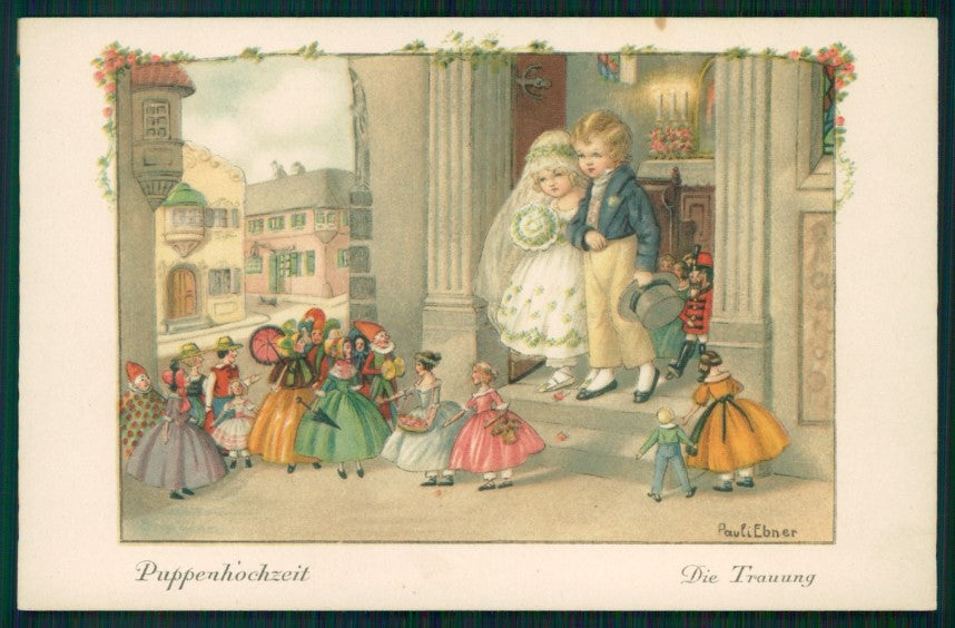 Artist Signed P. Ebner Girl Dolls Wedding serie 1362 postcard TC2431 – fronte