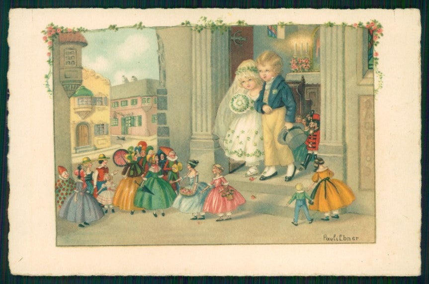 Artist Signed P. Ebner Girl Dolls Wedding Dondorf serie 1362 postcard TC2432 – fronte
