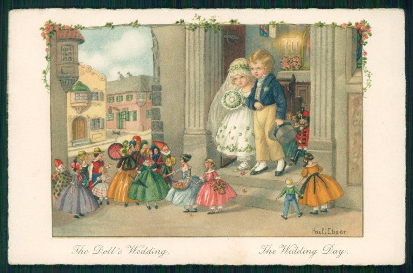 Artist Signed P. Ebner Girl Dolls Wedding Dondorf serie 1362 postcard TC2433 – fronte