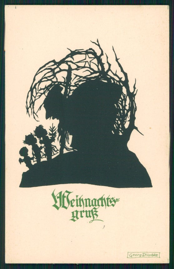 Artist Signed Christmas Silhouette Plischke Santa postcard TC2480 – fronte