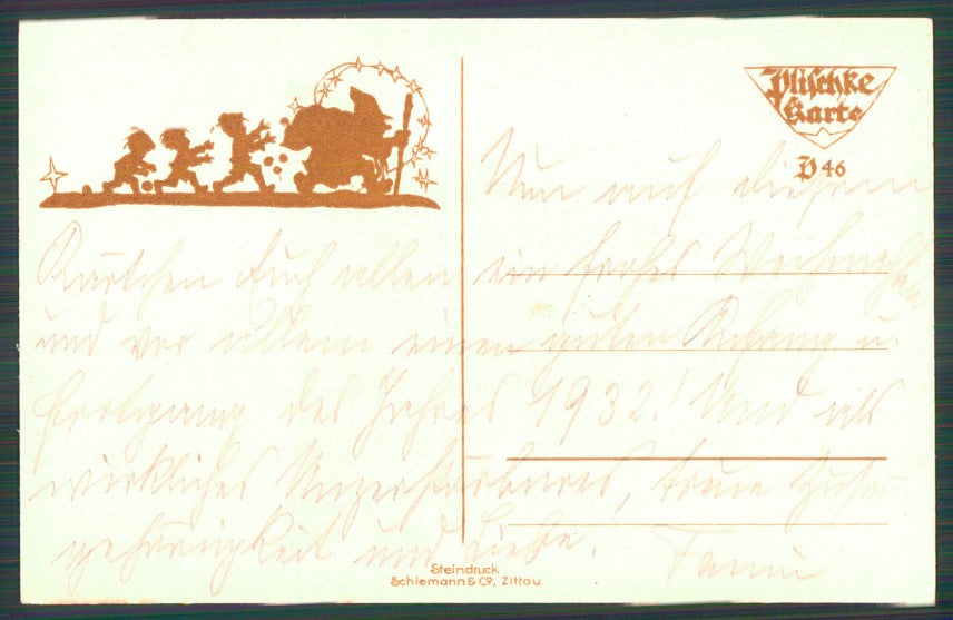 Artist Signed Christmas Silhouette Plischke Santa postcard TC2480 – retro