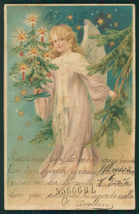 Artist Signed Christmas Angel Candles Hold to Light postcard TC2498 – fronte
