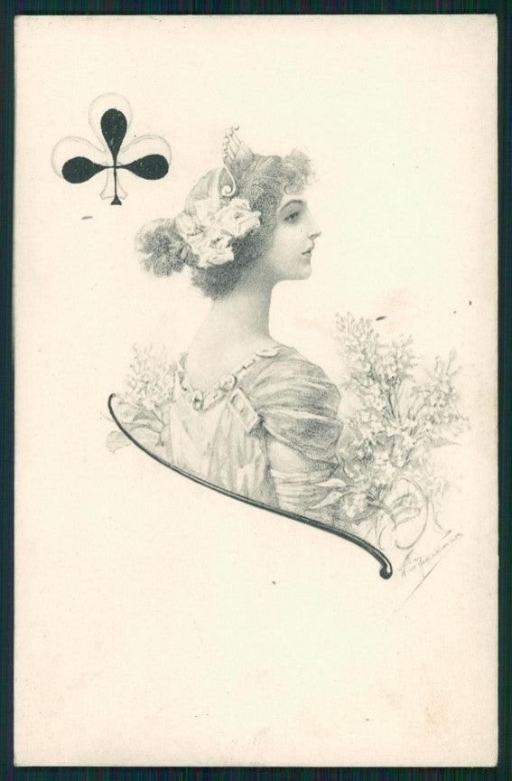Artist Signed Playing Cards Lady serie 870 postcard TC2500 – fronte