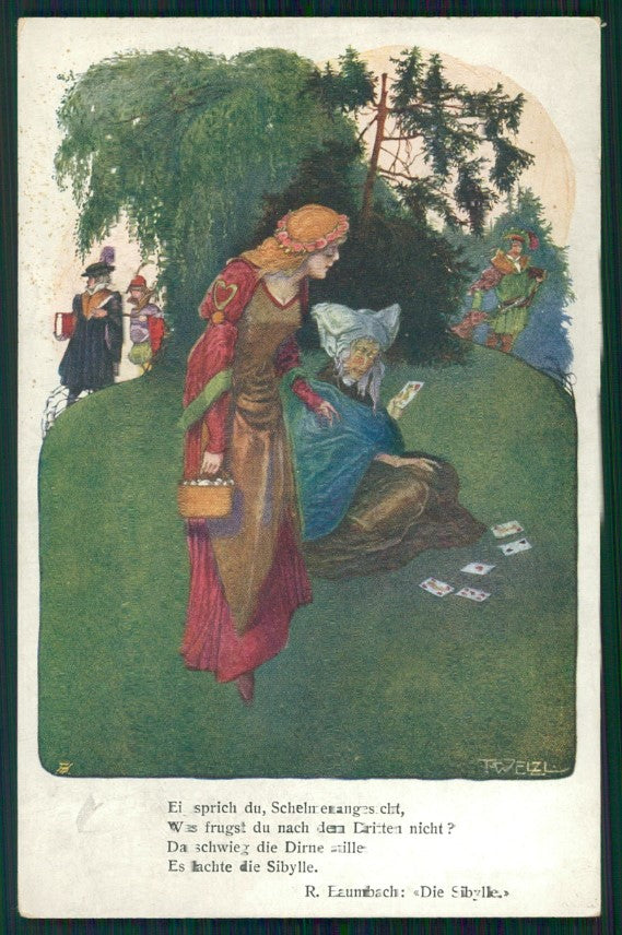 Artist Signed Playing Cards Fortune Teller B.K.W.I. 559-6 Welzel postcard TC2513 – fronte