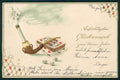 Artist Signed Playing Cards Dice Relief Smoking Pipe postcard TC2526 – fronte