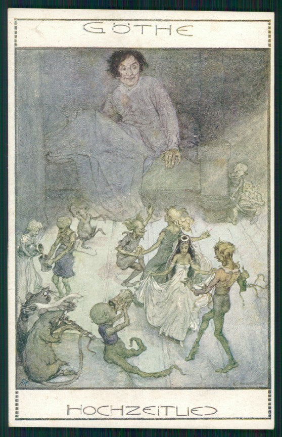 Artist Fairy Elves Goethe Mouse Playing Flute B.K.W.I. 885-6 postcard TC2535 – fronte