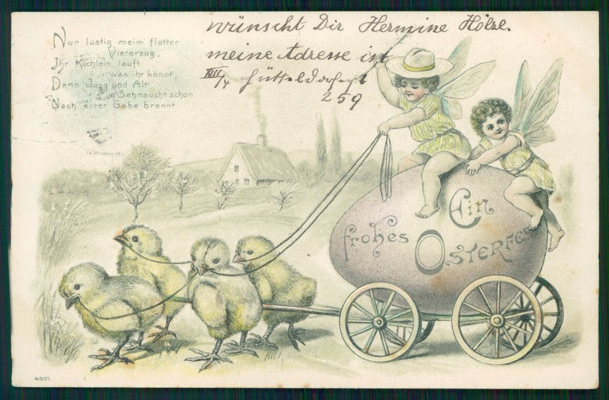 Artist Signed Fairy Easter Egg Chick Relief serie 4901 postcard TC2584 – fronte