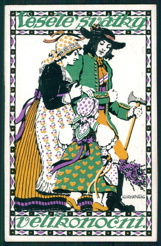 Artist Signed Art Nouveau Stanislaus Kulhanek Easter Czech postcard TC2657 – fronte