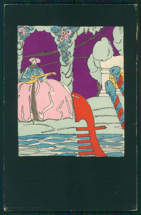 Artist Signed Chaudin Art Deco Pochoir Venezia Lady postcard TC2663 – fronte