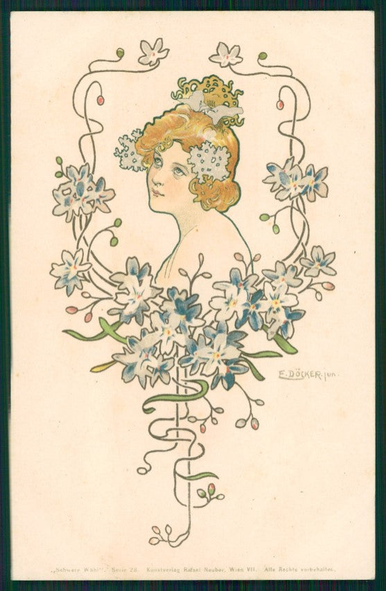 Artist Signed Art Nouveau Lady Docker serie 28 postcard TC2667 – fronte