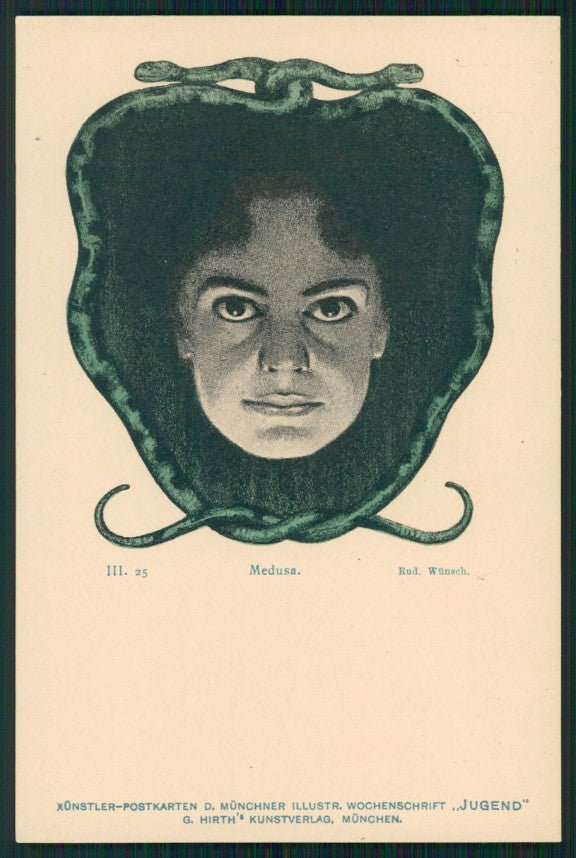 Artist Signed Art Nouveau Lady Jugend Medusa Rud Wunsch postcard TC2682 – fronte