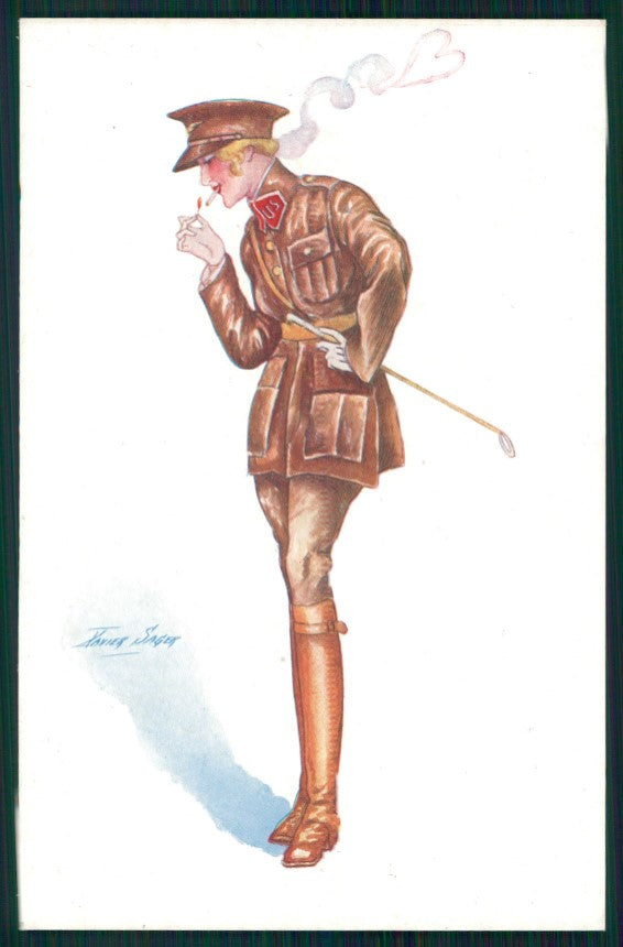 Artist Signed Xavier Sager WW1 Propaganda Lady Soldier serie 126 postcard TC2683 – fronte