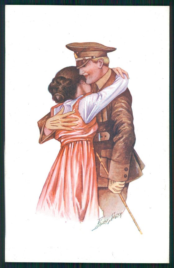 Artist Signed Xavier Sager WW1 Propaganda Lady Soldier serie 88 postcard TC2689 – fronte