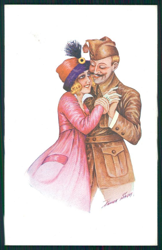 Artist Signed Xavier Sager WW1 Propaganda Lady Soldier serie 88 postcard TC2691 – fronte