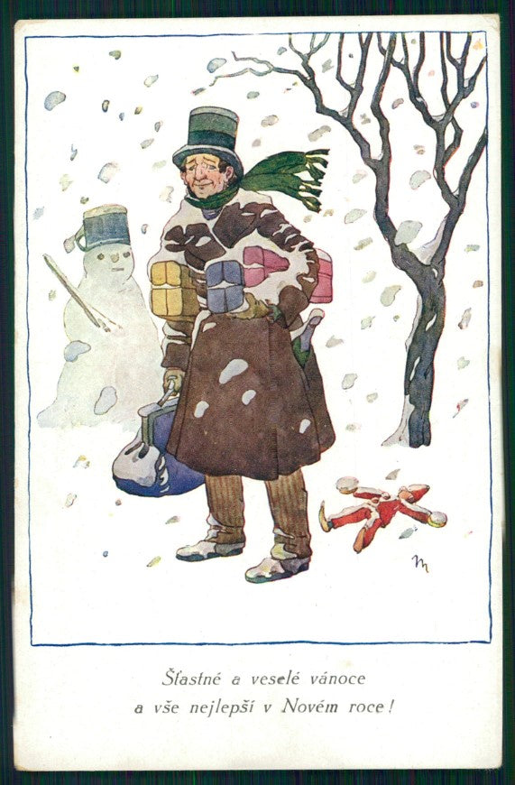 Artist Signed Nahlicka Snowman postcard TC2717 – fronte